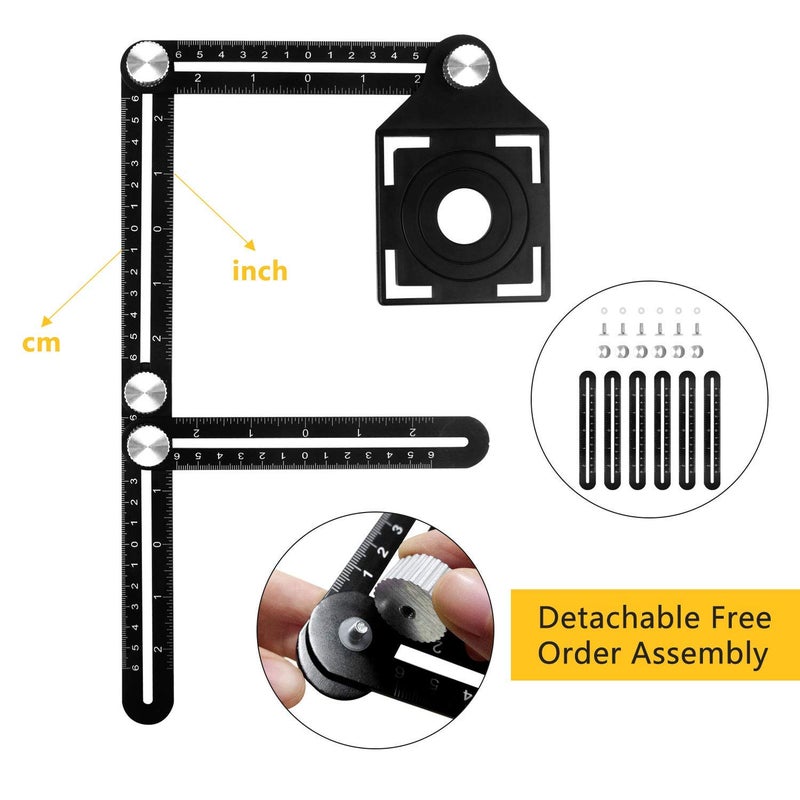 Lurui Aluminum Alloy Multi-Function six-fold Ruler Angle Finder Universal Angler Ruler Metal Drill Guide Locator Tile Opening Hole Angle Template Tool Angle Copier for Builders, Craftsmen, Carpenters - Image 3